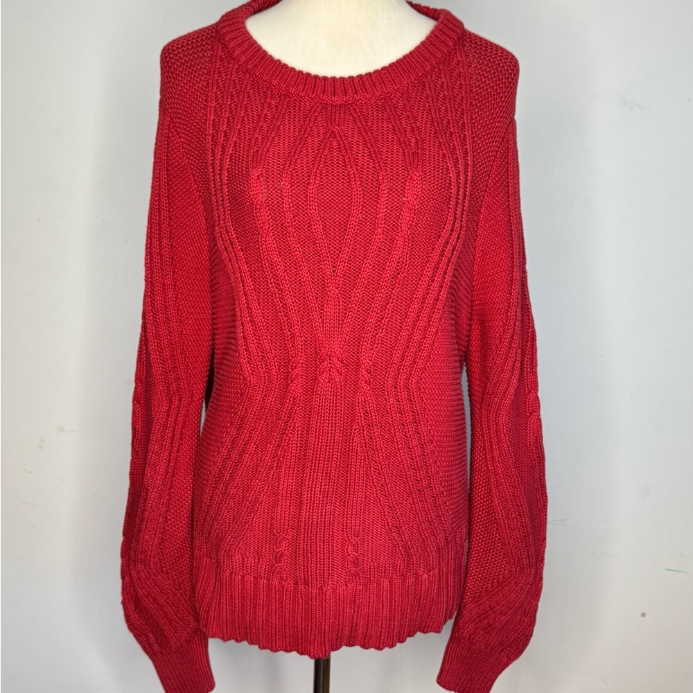 Amazon Essentials Red Cable Knit Cotton Crewneck … - image 1